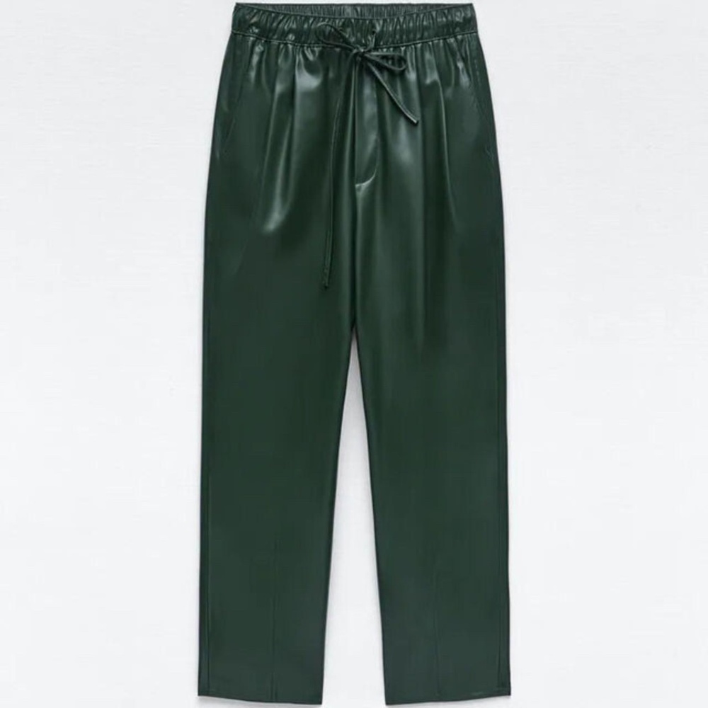 Zara FAUX Green LEATHER THE WEEKEND PANTS SZ L